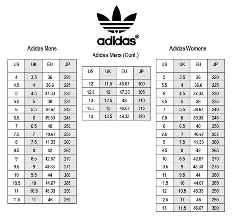 adidas originals shoe size chart.